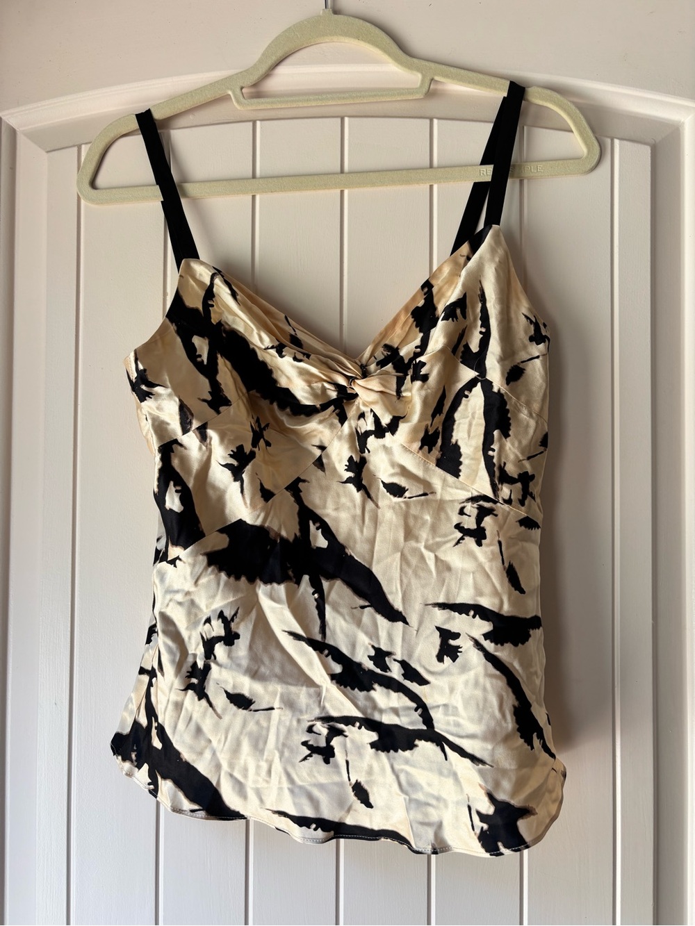 Milly of New York Cream & Black Abstract Silk Cami